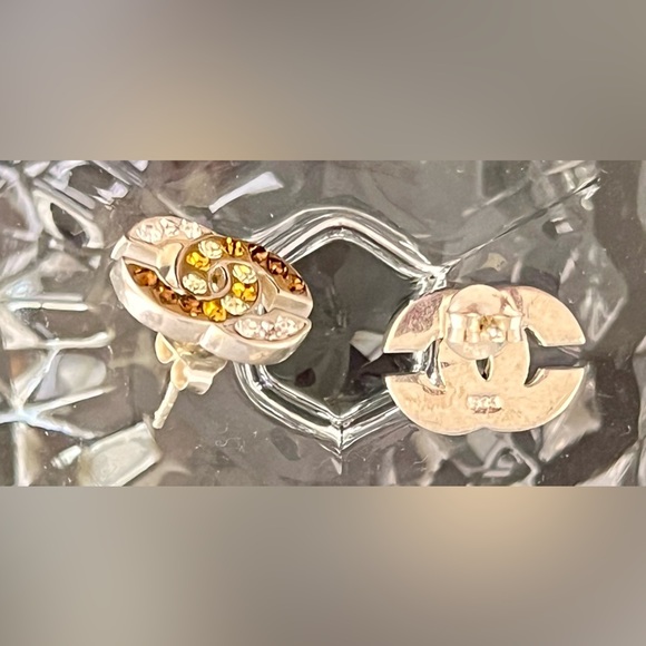 Sterling Silver Linked C’s Earrings Clear, Gold, Copper Rhinestone Crystals Gift - Picture 8 of 12